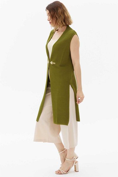 Two Mail Stone Detailed Vest KHAKI