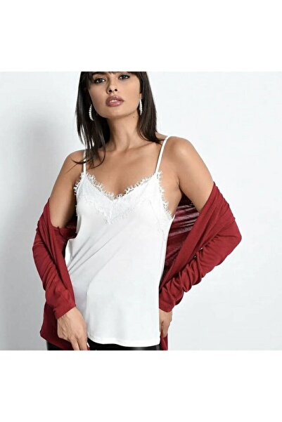 jöns since 1997 Біла жіноча майка з мереживом - на бретельках