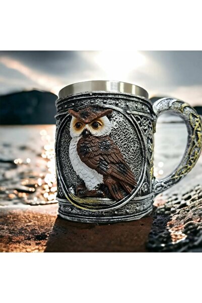 hediyesahibi Paslanmaz Çelik Baykuş Kupa Bardak Dekoratif Hediyelik