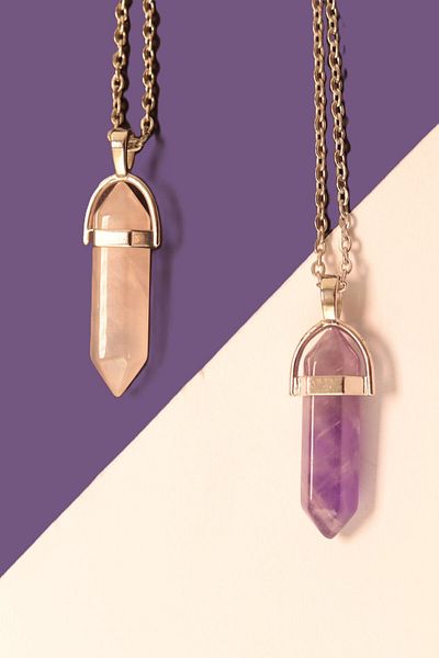 CessNova Amethyst - Pink Quartz Nail Natural Stone Lover, Back, Couple Necklace