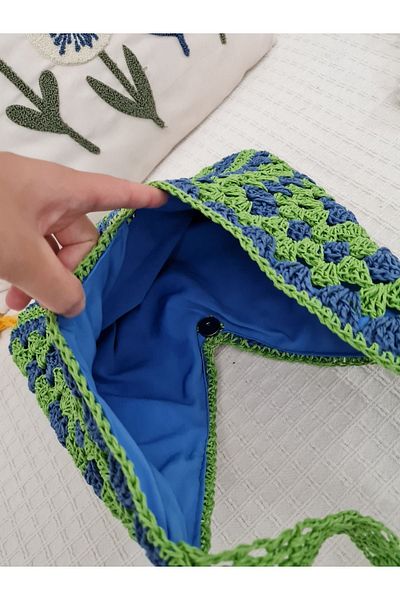 Verda Desing Paie Verde Albastru Plic Model Geanta de mana Tricotata Manual