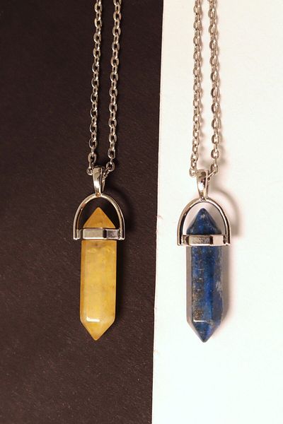 CessNova Calcite - Lapis Nail Natural Stone Fb Fan, Lover, Friend, Couple Necklace