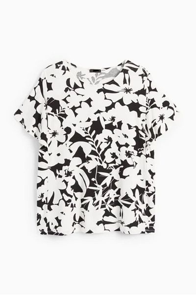 For Big Trend Plus Size Floral Patterned - Flounced Sleeve, Stretch Cut Blouse