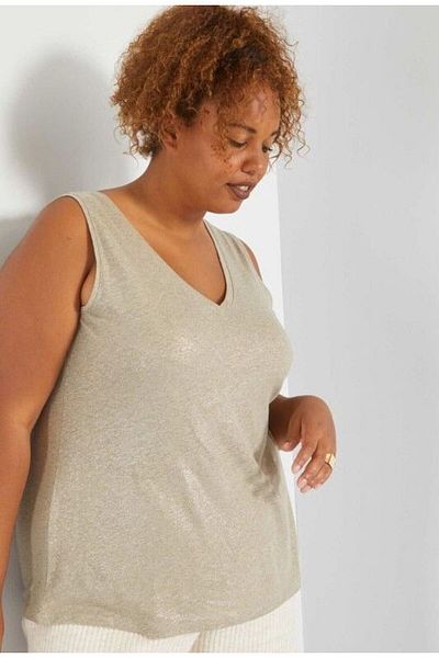 For Big Trend Women's Front Back V Neck Sleeveless Wide Cut Silvery Knitted Blouse