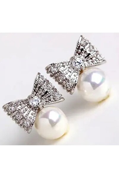 Natural Pearl,Zircon Gemstone, Bowtie Earrings(DOES NOT TARNISH)
