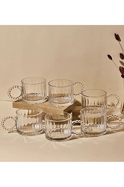 TREND 6 Lı Boncuklu Kuplu Cam Bardak Kupa Bardak