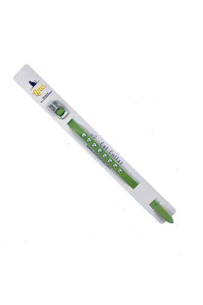 Lino Yeşil Kedi Tasması El Yapımı %100 Deri Nikel Aksesuarlı - Dkt12