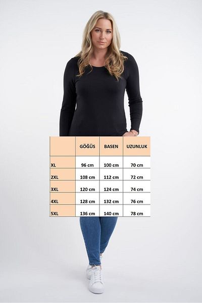 FOR ESRA BIG TREND Women's Large Size Pool Collar Long Sleeve Flexible Basic Knitted T-Shirt