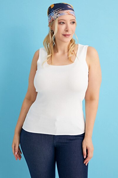 For Big Trend Women's Square Collar Sleeveless Stretchy Knitwear Undershirt (Suitable for size 44-50)