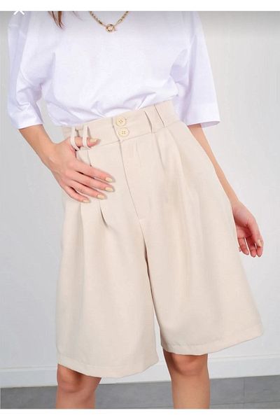BUTİK MUSON Woven Fabric High Waist Shorts - Special Piece
