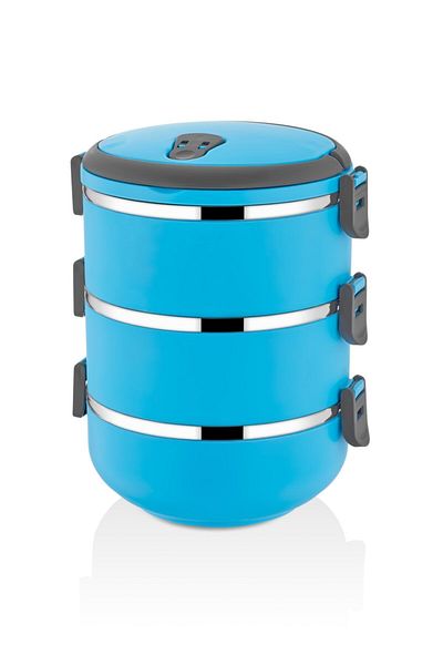 FreshBox 3-Layer Leak-Proof Food Thermos Lunch Box Storage Container Blue 2.25 Liter
