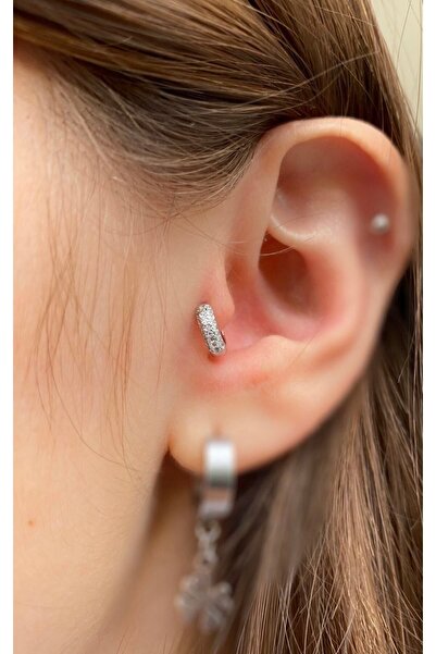 Arescollection Cerrahi Çelik Zirkon Taşlı Mini Halka Tragus Piercing Küpe
