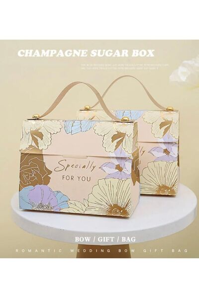 Genel Markalar Şampanya Renkli Çiçek Desenli Çanta Şeklinde Hediyelik, Şeker ...