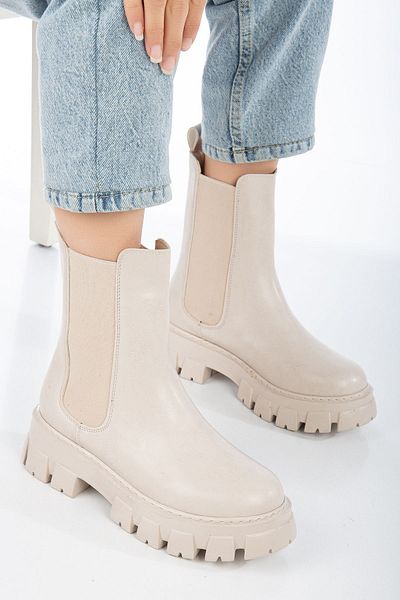 moun shoes Μπεζ μπότες με χοντρή σόλα - Σχέδιο ελαστικής μέσης