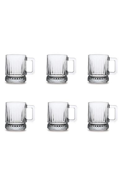 Paşabahçe Gest Elysia Tea and Coffee Cup 250 Cc Glass Mug Cup with Handle 6 Pieces