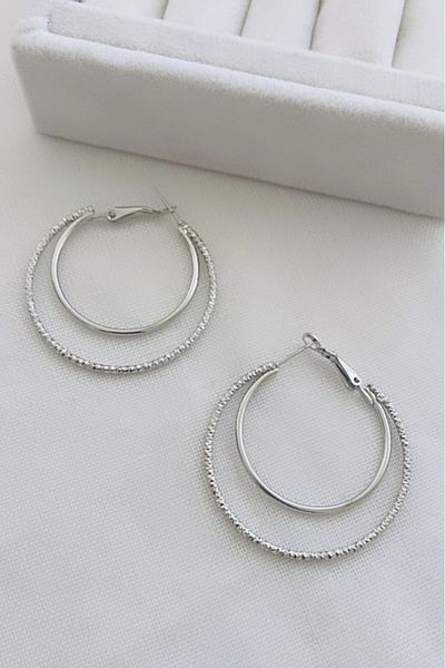 VNS Accessories Steel Inside Look Hoop Earrings