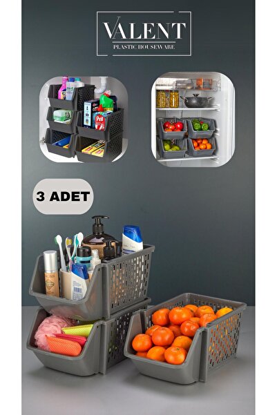 VALENT 3 Adet Banyo Düzenleyici, Dolap İçi, Lavabo Altı, Buzdolabı İçi Katlı ...