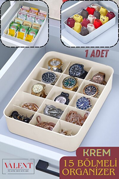 VALENT 15 Bölmeli Düzenleyici, Saat, Takı, Toka, Çorap, İç Çamaşırı Organizeri 1 Adet