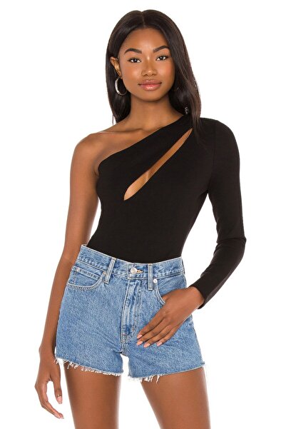 By Kul Design Жіночий чорний асиметричний шовковий джерсовий боді