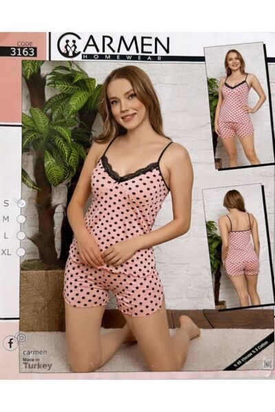 PIJAMASSTORE Set de pantaloni scurți roz - cu bretele din șnur