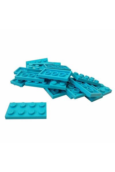 LEGO Moc Custom Azure Medim Brick - 2X4 Flat Accessory Plate, 4 Pieces Will Be Sent