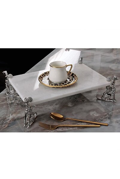 ROYAL MADEMOISELLE Jaguar Beyaz Mermer Ayaklı Sunumluk Dikdörtgen Büyük Boy -...