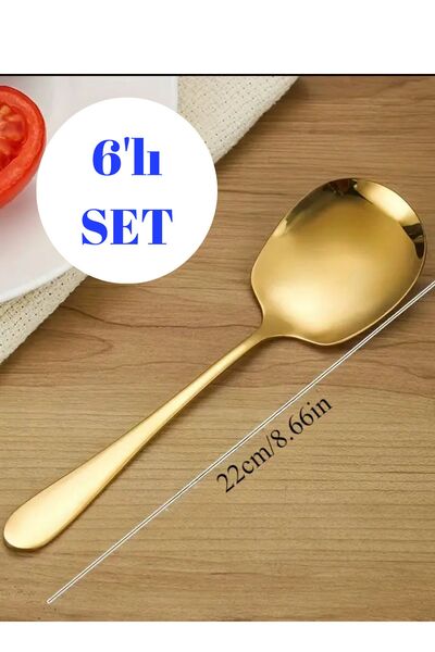 BRE HOME 6 adet gold  paslanmaz çelik servis sunum kaşığı 21 cm
