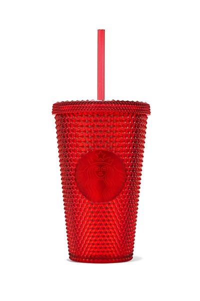 Starbucks Red Bright Color Cold Drink Glass with Straw 473 ml