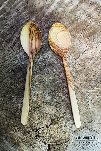 TROYA Medium Size 2 Pieces 23 Cm Olive Wood SpoonsNatural, High Quality And 1stClassroom Handcrafted With
