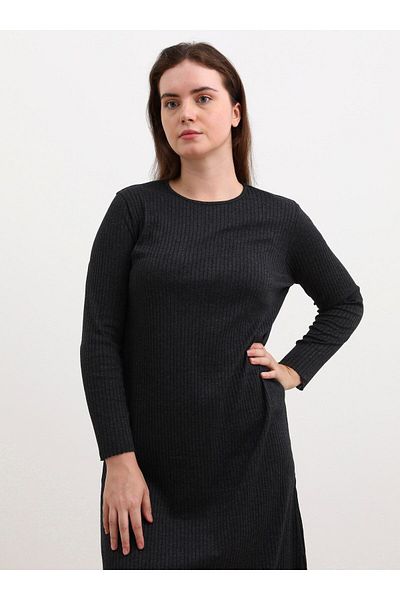 ALİA Anthrazitfarbenes Camisole-Kleid – Übergröße, Rundhalsausschnitt – Alia