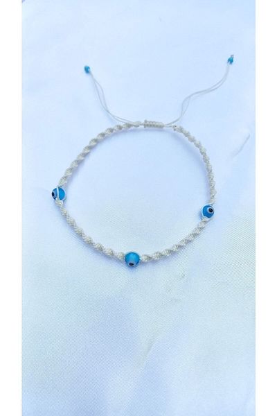 Atolye Ferda Macrame Anklet with Evil Eye Beads