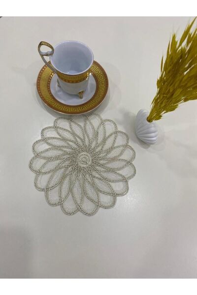 İNCİ ÇEYİZ 6 قطع من منديل القهوة المطرز بنمط وردة الرياح من قماش التول الخيال...