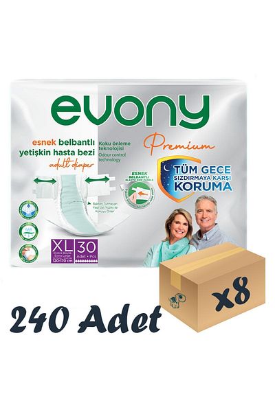 Evony Premium Adult Patient Diapers - Flexible, Waistband, Xlarge 8 Pack of 30 240 Pieces