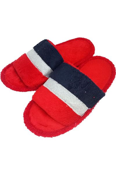 Cross Women's Red Plush Open Front Non-Slip Sole House Slippers