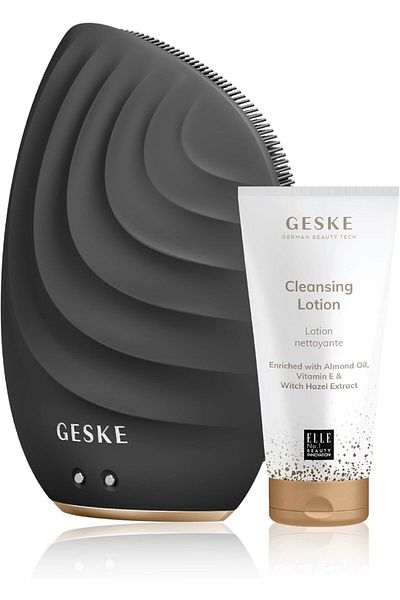 Geske Deep Cleanse Lotion, Almond Oil and Sonic Brush 5 in 1 Skincare Set for Radiant Skin Combo Pack-Grey