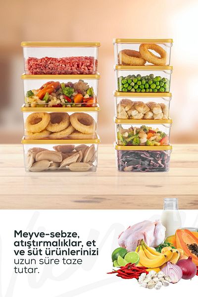 Vienev Yellow 10-Piece Refrigerator Organizer - Microwavable Freezer Storage Container