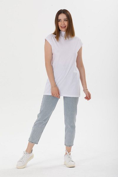 Avones Women's Stand Collar Lining - 100% Cotton Combed Cotton Tunic T-Shirt
