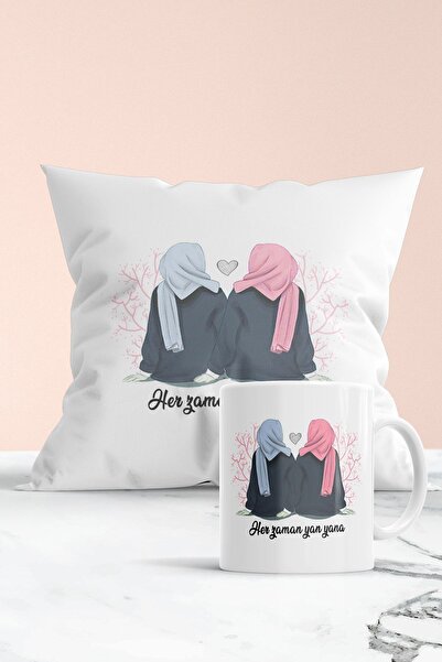 Genel Markalar Arkadaşa Özel Her Zaman Yan Yana Hediyelik Yastık Ve Kupa Seti