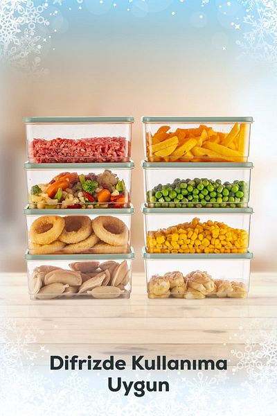 Vienev 8-Piece Mint Color Refrigerator Organizer - Microwavable Freeze Storage Container