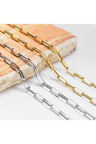 ByFlorya Jewelry Steel Rectangular Chain Necklace Non-Tarnish Gold Color Model Chain Unisex