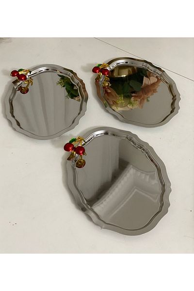 Elzemm store 15*21 Cm Stainless Steel Oval Model - 6 Pieces Medium Size Tray, Cherry Accessory Presentation