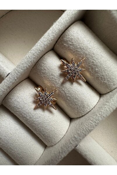 ringbox Zirkon Taşlı Gold Kutup Yıldızı Earcuff Kıkırdak Küpe