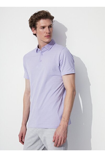 Fabrika Düz Lila Erkek Polo T-shirt Nabısa