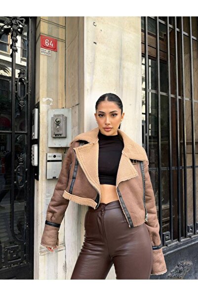 OlaLady Дамско байкърско яке - изкуствен велур с изкуствена кожа отвътре