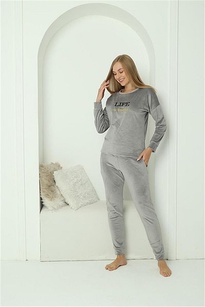 Akbeniz Γυναικείο σετ πιτζάμες Velvet Grey - 20624