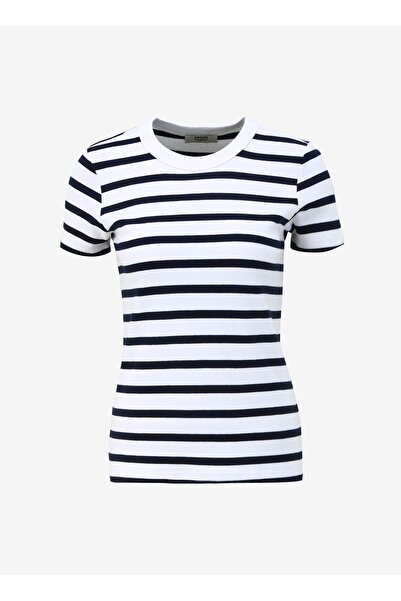 People By Fabrika Bisiklet Yaka Çizgili Lacivert - Beyaz Kadın T-Shirt SPBF4S...