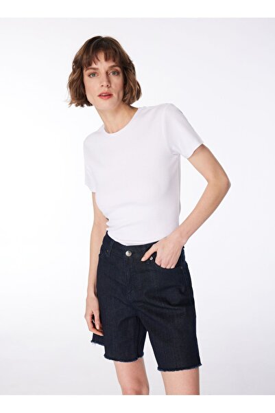 Fabrika Beyaz Kadın Bisiklet Yaka Basic T-Shirt TEO