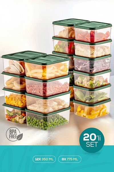 Vienev Green 20-Piece Refrigerator Organizer - Microwavable Freezer Storage Container