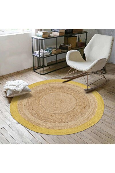 Dolce Vita Halı Agra Jüt Yellow Daire El Dokuma Halısı