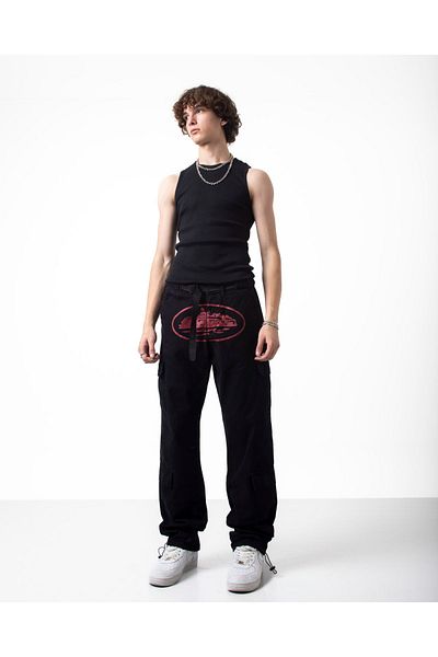 DİFRANSEL MEN'S Printed Cargo Pants with Waist Belt Detail